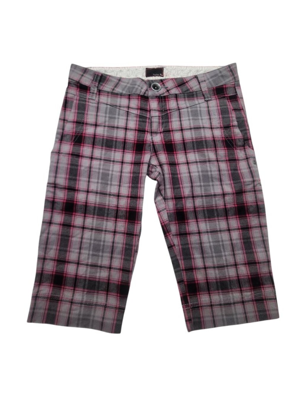 Women's Hurley Pink Black Grey Plaid Walking Bermuda Shorts Size 0